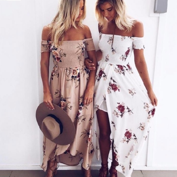 Rouge! Dresses & Skirts - Floral Boho Off Shoulder Asymmetrical Dress